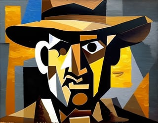 p1c4ss0, cubism oil painting of Indiana Jones made out of round and square shapes