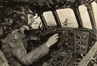 Photo,  Female pilot,  screaming,  inside cockpit,  ww2