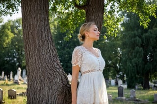 Photo. Profile of a Ukrainian woman in a lace summer dress. She is standing beside a tree with her eyes closed, facing the morning sun. The background is a cemetery.
BREAK
Picture of a Ukrainian woman in a lace summer dress, in profile. She is beside a tree, eyes closed, basking in the morning sun. A cemetery is in the background.
BREAK
Image of a Ukrainian woman wearing a lace summer dress. In profile, she faces the morning sun with eyes closed, next to a tree. The background reveals a cemetery.
BREAK
Snapshot of a Ukrainian woman in a lace summer dress, shown in profile. She stands by a tree, eyes closed, soaking in the morning sun, with a cemetery behind her.
BREAK
Photograph of a Ukrainian woman in a lace summer dress, profile view. She is near a tree, eyes closed, facing the morning sun. The background features a cemetery.