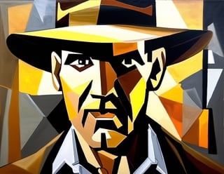 p1c4ss0, cubism oil painting of Indiana Jones