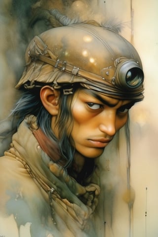 Drawing inspiration from modern masters like Yoshitaka Amano,Range Murata,Katsuya Terada, the artwork should encapsulate As unyielding rain turns into shimmering medals and handwritten notes, soldiers find shelter in the trenches, their expressions a mix of resilience and nostalgia, their uniforms soaking with both water and memories. while emphasizing elements of deep digital painting layers