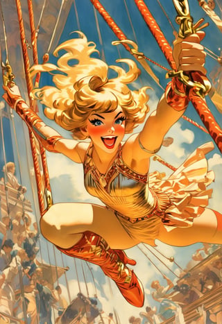 Anime Network,  Female Trapeze artist,  art by J.C. Leyendecker. Anime artwork,  anime style,  key visual,  vibrant,  studio anime,  highly detailed