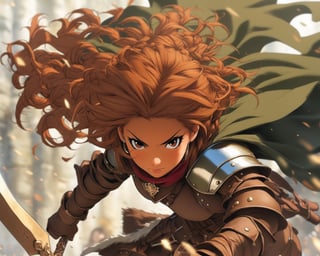 raphtalia, rising of the shield hero, brown skin girl, art style by Hirohiko araki