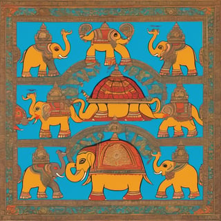 Hindu Mythonlogy showing a World Turtle with World Elephants resting on its back.