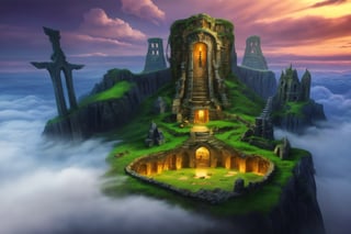 (Masterpiece,ultra details:1.2)scenery of an anctient Dwarf Rock city , mountains , runes sword statue , ruins , remains , cloud , green , fantasy,focus((masterpiece)),absurdres,HDR FFIXBG,no_humans,scenery,FFIXBG