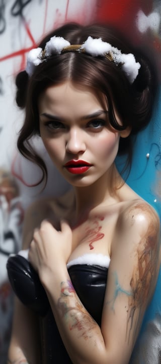 Snow White in a Sexy style, Cinematic photography, closeup view, street art, concept graffiti on the wall by Carne Griffiths young, beautiful