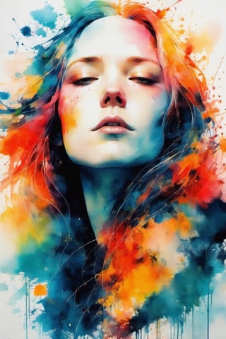 (chromaV5:1.2) a woman by agnes cecile, luminous design, pastel colours, ink drips, autumn lights