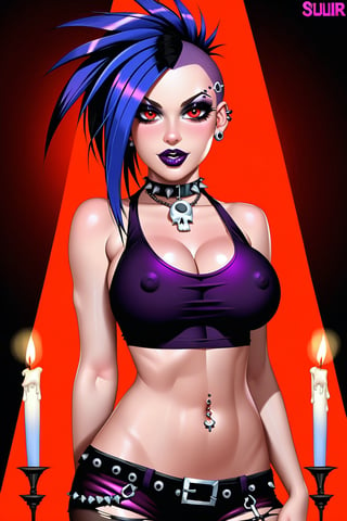 1Punk female goth girl with goth outfit,Sexy,skulls and lit candles around and in the background