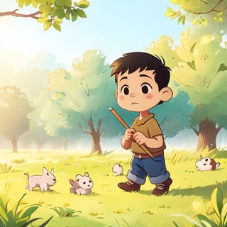 boy, black eyes, grass field, trees in background, hand draw,



,cute comic,chibi avatar