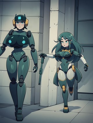 ((Full body):2), (({1/woman – cyborg}):2). Only {1/woman, cyborg}:((she has a semi human half machine half human body, is wearing an extremely tight futuristic black suit on her body):1.5). Only {1/woman, cyborg}:((has extremely large breasts):1.5). Only {1/woman – cyborg}:((has very short blue hair, dark green eyes):1.5). Just {1/woman – cyborg}:((striking sexy poses holding a futuristic sniper rifle standing):1.5). In a futuristic city, it is night raining very hard, the city is with ((several robots running):1.8) behind Only {1/cyborg woman}. anime, anime style, 16k, high resolution, ((best quality, high details:2)), UHD, ((masterpiece)), cartoon, real, Fantexi