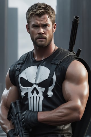 
chris hemsworth as punisher with arms crossed with angry nightcore look, 

photorealistic, intricate details, realistic details, best quality,  beautiful detailed, insanely detailed, 

portrait photography , masterpiece,perfect composition, concept art, 
award - winning photograph,  trending on artstation,  concept art, volumetric cinematic scene

, 
