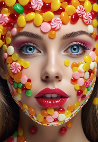 A woman's face made from candy, high resolution, 4k