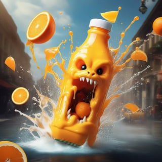 by Pixar Concept Artists, by Ed Roth, by Jeff Koons, by Brandon Woelfel, by Ryohei Hase, by Shawn Coss, by Banksy a bottle of orange juice with a bunch of animals splashing out of it, concept art, by Pedro Pedraja, conceptual art, advertisment, milkshake, mobile wallpaper, screaming, liquid sculpture, vertical wallpaper, toothpaste blast, comical, orange demons, very very very creative, sharp focus” ultra hd, realistic, vivid colors, highly detailed, UHD drawing, pen and ink, perfect composition, beautiful detailed intricate insanely detailed octane render trending on artstation, 8k artistic photography, photorealistic concept art, soft natural volumetric cinematic perfect light
,Monster,dripping paint