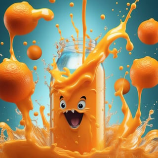 by Pixar Concept Artists, by Ed Roth, by Jeff Koons, by Brandon Woelfel, by Ryohei Hase, by Shawn Coss, by Banksy a bottle of orange juice with a bunch of animals splashing out of it, concept art, by Pedro Pedraja, conceptual art, advertisment, milkshake, mobile wallpaper, screaming, liquid sculpture, vertical wallpaper, toothpaste blast, comical, orange demons, very very very creative, sharp focus” ultra hd, realistic, vivid colors, highly detailed, UHD drawing, pen and ink, perfect composition, beautiful detailed intricate insanely detailed octane render trending on artstation, 8k artistic photography, photorealistic concept art, soft natural volumetric cinematic perfect light
,Monster,dripping paint