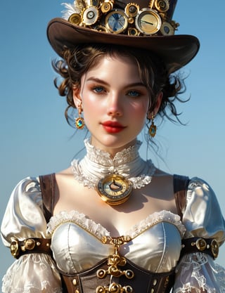 (((A stunning sexy woman in steampunk))) A striking steampunk goddess adorned in intricate gears and cogs 🕰️
Her top hat, embellished with vintage timepieces, commands attention Lace sleeves and a corset with metallic details accentuate her powerful presence 🖤 Golden chains and keys add a touch of mechanical elegance, completing the look 🔑
Eyes that pierce through the Victorian haze, exuding strength and mystery 👁️