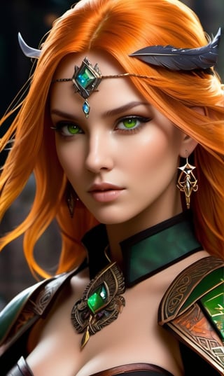 ((face and bust portrait):1.3) ((Ultra detailed face):1.2) ((Beautiful):1.1) ((Masterpiece quality):1.2) ((Dramatic Lighting, Detailing, Setting):1.2)

Art Direction:

Theme & Motif:

Primary Theme: Medieval Witch with Modern Influences
Secondary Themes: Mystery, Power, Youth
Recurring Motifs: Witch symbols, Runes, Tribal Tattoos, Stylish Outfits
Color Palette:

Primary Colors: Black, Dark Shades
Accent Colors: Orange (Hair), Green (Eyes), Vibrant Color Elements
Avoided Colors: None
Line Quality:

Type of Line: Strong, Bold, Dynamic Line Work
Line Intensity: Mixing Dark Lines and Loose Lines
Texture & Materials:

Surface Feel: Soft Shading, Textured
Material Inspirations: Intricate Armor, Fabric Embellishments from Final Fantasy Tactics
Perspective & Dimensionality:

Viewpoint: Two-thirds Portrait, Anatomically Accurate Facial Features
Depth: Maximum Resolution, Cartoony Stylized, Highly Detailed, Soft Focus
Interaction & Movement:

Energy Level: Dynamic, Expressive Character Emotion
Flow & Direction: Direct gaze at the viewer, Imposing Pose
Symbolism & Abstract Elements:

Symbolic Elements: Witch Symbols, Runes, Tribal Tattoo
Abstract Inspirations: Mystery, Power, Youthfulness, Boldness
Historical & Cultural Influences:

Era or Time Period: Medieval Fantasy with Modern Elements
Cultural References: Witchcraft, Stylish and Intricate Medieval Designs
Technology & Modernism:

Level of Tech: Digital Illustration, Watercolor Painting, Artstation Quality
Modern Elements: Sidecut Hair, Rock Jacket, Stylish Outfit
Inspirational References:

Artists & Works: Magali Villeneuve, Final Fantasy IX, Final Fantasy Tactics
Mood Boards: Dynamic Lighting and Shadows, Elevated Detail and Texture, Intricate Background Elements, Soft Shading and Texturing, Witch Symbols and Runes
Subject Details:

Identity & Personal Attributes:

Name: Vi Arcane (Inspired)
Gender: Female
Age: Teenager
Race: Human
Ethnicity: Not Defined
Height: Not Defined
Body Type: Not Defined
Physical Characteristics:

Hair Style & Color: Sidecut, Long Orange Hair

Eye Color: Green

Skin Color: Light

Distinguishing Features: Tribal Tattoo, Witch Symbols, Runes, Sidecut Hairstyle, Rock Jacket, Stylish Outfit

Clothing & Accessories: Black Shirt, Rock Jacket, Armor and Clothing Inspired by Final Fantasy Tactics, Intricate Embellishments on Armor and Fabric

Personality & Backstory:

Nature: Mysterious, Powerful
Alignment: Not Defined
Class: Witch
Personality Traits: Beautiful, Pretty, Modest, Dark-themed, Stylish, Bold
Background: This witch, taking the name Vi Arcane, is a perfect blend of medieval fantasy and modern style. Her mastery in witchcraft is evident through the symbols and runes that adorn her body. In the world she hails from, she is both revered for her powers and admired for her stylish choices.
Pose & Interaction:

Positioning: Centered, Posed for the Viewer
Action: Imposing Pose, Full Body
Interactions: None
Environment & Setting:

Location: Light Background, Character Sheet Setting
Time of Day: Not Defined
Weather: Not Defined
Mood: Dark, Dynamic, Bold, Realistic Sketch on Paper