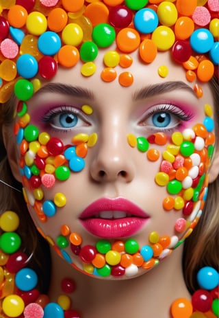 A woman's face made from candy, high resolution, 4k