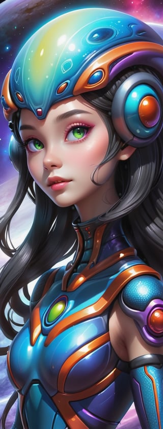 Alien-Themed Art featuring an Extraterrestrial Girl: Cosmic setting, alien girl character, otherworldly aesthetic, vibrant details.,3d toon style