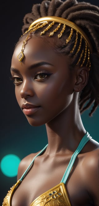 a woman in a bikini posing for a picture, a 3D render inspired by Cynthia Sheppard, zbrush central contest winner, afrofuturism, epic 3 d oshun, dark skin female goddess of love, black african princess
,LinkGirl