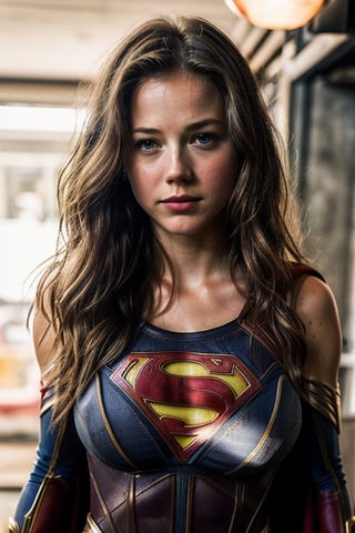 ((melissa benoist) (big breast:1.8), (supergirl custome in intimate clothes), dark, gloomy background creative behavior, imaginative, sensual, spontaneous,  dutch angle, front facing, highest quality, skin texture, intricate details, (cinematic lighting), RAW photo, 8k, fantasy style, 