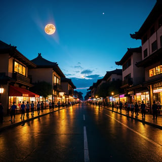 Official Art, Ancient China, Ancient Streets, (Lots of Fireflies), (Night), (Moon), Lights, Beautiful Landscapes, Epic Landscapes, Realistic Lighting, Masterpieces, High Quality, Beautiful Graphics, High Detail, Global Illumination, Unreal Engine Rendering, Octane Rendering, (HDR:1.3)