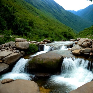 Waterfall-like water flows in the mountains