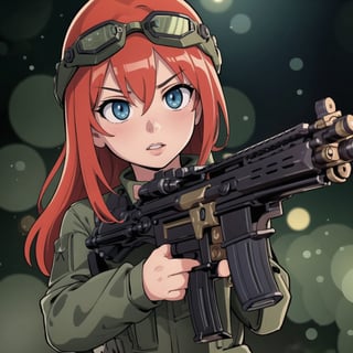 (masterpiece,best quality,expressive eyes,perfect face),(realistic,1.2)1girl in tactical jungle uniform,redhead,(rising out of water),(helmet,nightvision goggles),(aiming an assault rifle),weapon,(sharp focus),(vivid colors),(bokeh)