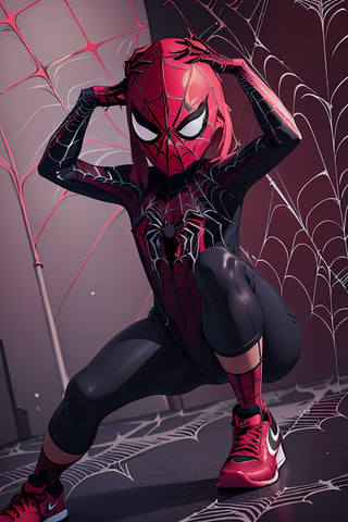 (Nimona), ((Spider clothing:1.3)), random style, 2K, |reality|,  Suit tight to the body, tecno:1.3, ((Nike shoes:1.1))