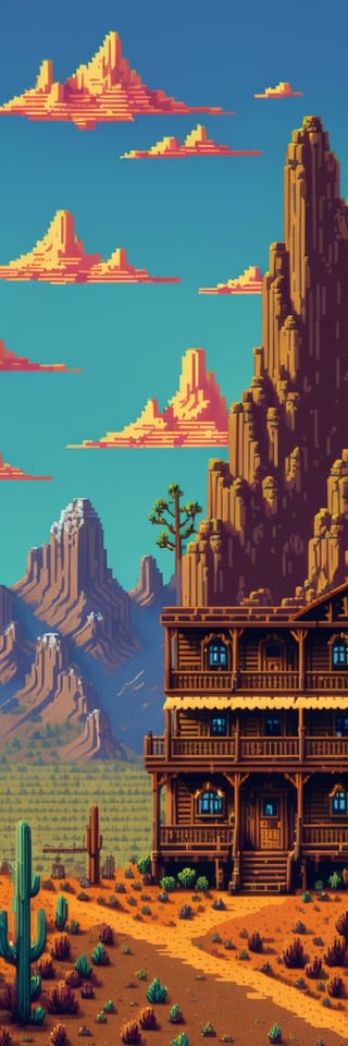 Pixel-Art Adventure featuring a  vibrant 8-bit environment, reminiscent of classic games.,Leonardo Style
helena Montana, wild west, old Western movie,pixelartstyle