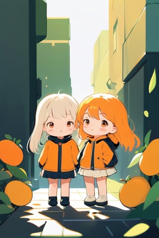 masterpiece, best quality, highres, 2_girls,high quality illustration, (2girl:1.6),BREAKLush Square, Lush Exploration,Premium Generosity,BREAKanalog film, grainy textures, warm tones, nostalgic atmosphere, organic imperfections, classic charm, timeless aesthetics , anime, Line Chibi orange