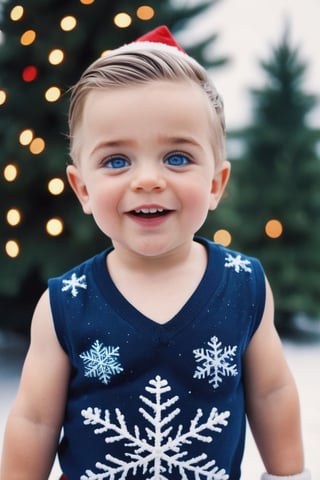 (High quality), best quality, masterpiece, HD, detailed, high_res, 4k, 1boy, Sapphire hair, (Cornrow Braids1.3), Sapphire eyes, (happy:1.5), Sapphire (sleeveless shirt:1.5), (running:1.3), snow, snowflakes, Christmas place, Christmas tree, Christmas lights, (head shot:1.5), (shot on Diana F+:1.6),modelshoot style,Baby face,baby face