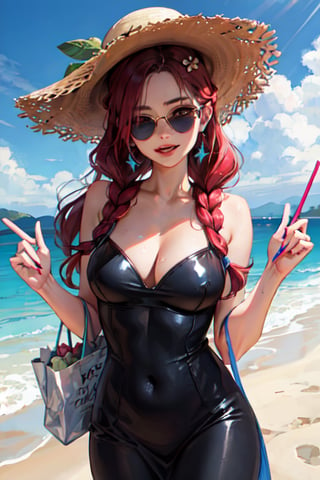 (masterpiece:1.2, best quality), Harley Quinn, 1lady, solo, upper body, big tits, latexskin
Elegant and flowy maxi dress in a vibrant color or pattern
Polished and radiant with natural-looking makeup and loose waves
Beachside resort or a garden party
Floppy sun hat and oversized sunglasses, with a straw tote bag to complete the look
Loose waves or braided updo, with floral hair accessories for a touch of whimsy