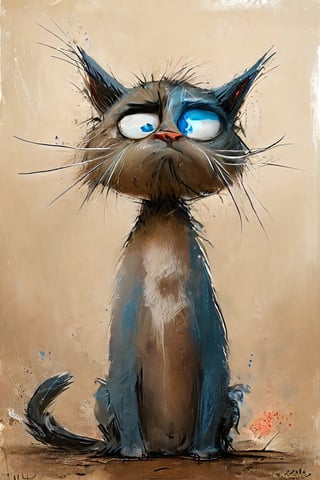 a painting of a grumpy cat with blue eyes, a digital painting by Igor Kufayev, deviantart, furry art, adorable digital painting, angry cat, beautiful grumpy girl,potma style,gloomy