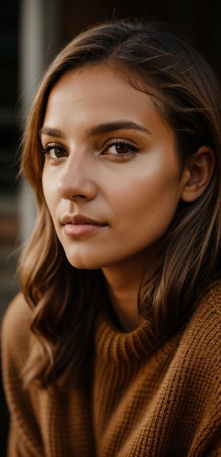 RAW photo of hundeno, face portrait, brown oversized sweater, 8k uhd, dslr, soft lighting, high quality, film grain, Fujifilm XT3, ,Masterpiece