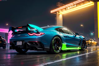 (digital artwork), Super carmasterpiece, best quality, realistic, ultra highres, depth of field,(full dual colour neon lights:1.2), (hard dual colour lighting:1.4), (detailed background), (masterpiece:1.2), (ultra detailed), (best quality), intricate, comprehensive cinematic, magical photography, (gradients), colorful, detailed landscape, visual key,