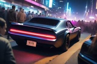 Cyberpunk, realistic, raw photo, futuristic muscle car, cyberpunk car, night, car meet, crowded, detailed background

masterpiece, best quality, ultra-detailed, very aesthetic, illustration, perfect composition, intricate details, absurdres,