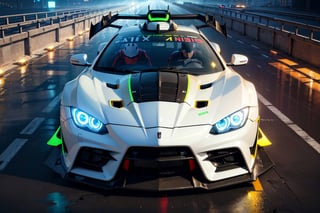 (digital artwork), Super car, wide body kit, modified car, racing livery, rainingmasterpiece, best quality, realistic, ultra highres, depth of field,(full dual colour neon lights:1.2), (hard dual colour lighting:1.4), (detailed background), (masterpiece:1.2), (ultra detailed), (best quality), intricate, comprehensive cinematic, magical photography, (gradients), colorful, detailed landscape, visual key,