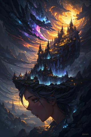 (masterpiece:1.2), best quality,fantasy,extremely detailed illustration of a cosmic deity, backlit, highly illuminated, colorful crystal, floating hair, closeup, visually rich, manga, whimsical, JRPG, enchanting, emotionally evocative, detailed environment, fantastical, imaginative, visually rich, atmospheric, zoomed, flat lighting, 2d, cartoon, vector, rocks, ink strokes,(HDR:1.4),cybernoenKA