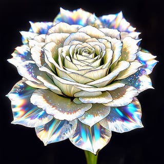 Crystal Rose: Under the gentle rays of the morning sun, a rose made of delicate, crystal-like petals glimmers. Each petal, transparent and shimmering, catches the light, creating a mesmerizing array of sparkling colors that dance with every breeze.