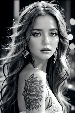 female, fantasy, beauty, in the style of noir comic art, realistic hyper-detailed portraits, tattoo, black and white grayscale, chicano art, realistic yet romantic, flowing lines --ar 23:36 --stylize 750 --v 6,WOWAI