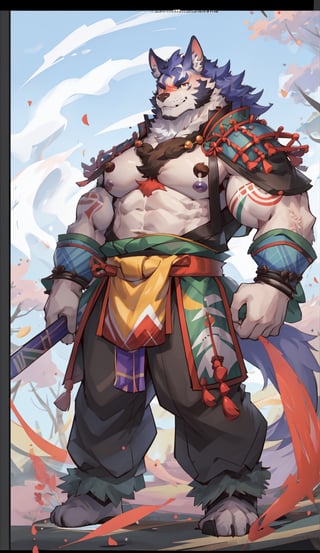 1 kemono mature male, colorful furred, solo, 4K,  masterpiece, ultra-fine details, full_body, thick arms, prominent ear, thick eyebrow, Argus-eyed, big_muscle,  muscular thighs, tall, Muscular,
Japanese summer fastival