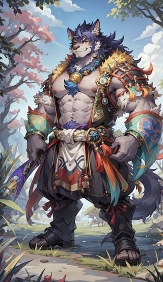 1 kemono mature male, colorful furred, solo, 4K,  masterpiece, ultra-fine details, full_body, thick arms, prominent ear, thick eyebrow, Argus-eyed, big_muscle,  muscular thighs, tall, Muscular,
Japanese summer fastival