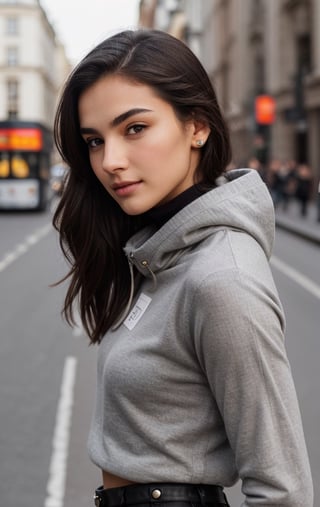 Background: Piccadilly Circus, London, United Kingdom. Lots of people, realistic bodies, perfect looking, perfectly drawn, not deformed. Perfectly detailed buildings and objects, inscriptions in English, Latin.

Dressed in: "Under Armor" sweatshirt, with a hood, perfectly fit denim jeans pants, beige mistakes, on feet white "Under Armor" snickers, a small backpack on the girl's back,pastel yellow color, prominent bust.

1Girl, Nice 21 year old girl, look like Alina Ilnazovna Zagitova, figure skater, born 18, May in Russia, stands on the street with full body, with closed natural mouth, lips bright of lips gloss, serious mood, no makeup, real life, perfect photo realistic picture, poses to camera,body standing turned 45 degrees narrows the body and  better body shape, detailed realistic beautiful eyes, medial commissure of the eye is well defined and points downwards, eyes have a positive tilt of 8.9 degrees, sharp features, positive tilt give striking and seductive look, gray-blue- greenish color well-defined limbal rings makes eyes stand out even more, girl eyes are well perfect spaced, the sclera is white with no scleral exposure, no mistakes on the eyelids, human perfect eyelids, symmetric detailed eyes, symmetric detailed eyeballs, mysterious nice  eye iris, sharp and well defined eyes are almond-shaped, eyes length is 2.9 times greater than their eyes height, distance between the inner eye corners is the same measurement as an eye, the perfect distance between the center of the pupils corresponds to 48%, eyes are deep-set and well-adjusted in the sockets, perfect upper eyelids have minimal exposure, eyebrows are dark, thin and practically straight positively tilted, the margin between eyes and the eyebrows is small, elongated eyes and straight low eyebrows makes look unique and exotic. The nasofrontal angle is 133 degrees, perfect value, midface and nose are very attractive. Midface of girl is compact with a great 1 to 0.9 aspect ratio, her cheekbones  are moderately pronounced. Girl has a well-developed maxilla. Girl nose is small and delicate, her nostrils have a good slant. The nasofacial angle is 105 degrees, a great value, nose is thin and well proportioned, its width corresponds to ¼ of the width of the face, midl face is perfect harmonious, bridge of girl nose has a good inclination in relation to her face, nasofacial angle is 35 degrees aesthetically perfect. Realistic face with perfect shorter snub nose, attractive girl, like photo-model, (((perfectly detailed skin in a strikingly pleasant dark bronze tone))), perfectly detailed face skin complexion, narrower facial physiognomy, skin with small pores, skin flaws, skin has a warm tone, smooth and rounded contours with a good distribution face fat. Nice fingers, real human nails, seductive gaze, perfect body natural posture, natural limbs, long legs, straight hair, two arms, two legs, one head, realistic shadows, mystical lighting, 16K, UHD, RAW Photography, body facing the viewer, showing to viewer, little seduce, (real shadows), cinematic light.
Dressed in: ((light gray slim cashmere sweater, under the sweater a white shirt with thin, thick black studs, the ends of the shirt sleeves sticking out, and the collar turned over, (((black))) fitted leather pants, ankle black boots, a black sky matte bag over the shoulder.)), no thin, no skinny
