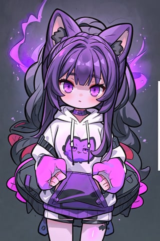 (1st female)) (1st Female) (Purple Dark Hair) (Long Hair) (Glowing Purple Eyes) (White skin) (Wearing Black Hoodie) (Long Hair) (Cat Head Cover) (black purple background) (DX12 Graphics)