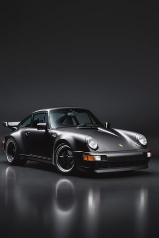 hyper detailed Porsche 964 Turbo 1993 
matte black color, matte black decals,,masterpiece,  realistic, highres,
(masterpiece, top quality, best quality, official art, beautiful 
8k extreme detailed, colorful, highest detailed,
fantasy, epic,
 sharp focus,
soft lighting, 
 fine detail, ,Minimalist ,car side view 