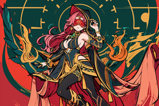 full body,high quality , masterpiece, flat color, green ornate, lineart, Babel, 1girl, solo, long hair, large breasts, bare shoulders, pink hair, blindfold,desert sands,1 woman solo, busty figure, desert background, earrings hair_between_eyes jewelry blindfolded, night time, hood, high quality, best quality, 1girl, masterpiece, standing ,pantyhose, high heels boots,GEM, detailed face,green theme