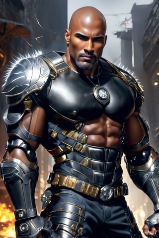 X-men cable,  (Black male),(African), very dark skin), ((( best mixture of the rock and boris kodjoe))) bald headed, silver mustache and goatee,UHD,  super detailed, very muscular physique, (((hands waist high glowing with electric bolts))), perfect muscular body,  full_body,  battle_stance,((wearing black steel body armor))  
cyberpunk,SteelHeartQuiron character,elina,lun4,photo r3al