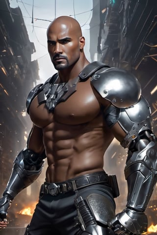 X-men cable,  (Black male),(African), very dark skin), ((( best mixture of the rock and boris kodjoe))) bald headed, silver mustache and goatee,UHD,  super detailed, very muscular physique, (((hands waist high glowing with electric bolts))), perfect muscular body,  full_body,  battle_stance,((wearing black steel body armor))  
cyberpunk,SteelHeartQuiron character,elina,lun4,photo r3al