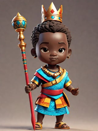 1boy, african boy, walking, holding royal scepter  ,AI_Misaki,3d figure,african king style,traditional african kinte cloth attire design, african queen ink drawing