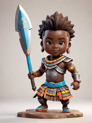 1boy, african boy, walking, holding blade and shield ,AI_Misaki,3d figure,zulu style,tshirt design, zulu ink drawing